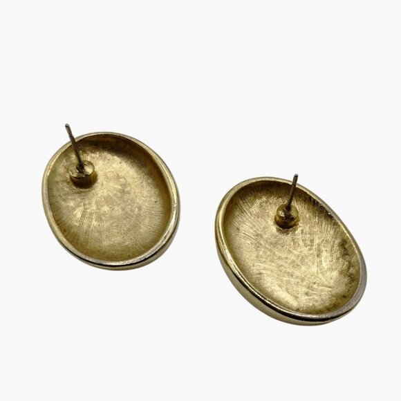 Gold Tone Oval Pierced Post Earrings - Picture 6 of 6